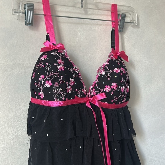 Sexy Little Things By Victoria's Secret Sequin Embroidered Floral Babydoll sz s - Picture 2 of 9